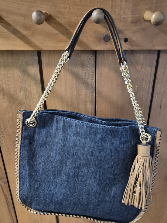 Michael Kors Handbags - Michael Kors Chelsea Dark Denim Shoulder Bag with Gold Chain and Leather Tassel